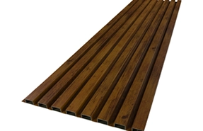 Wood-textured ACP fin louver panel for modern facades by Nirmaan Groups